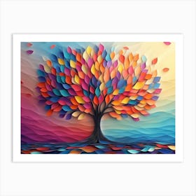 Colorful Tree with Multicolor Leaves 3 Art Print