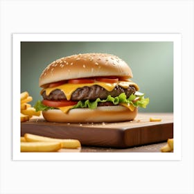 Juicy Cheeseburger With Lettuce, Tomato, And Cheese Art Print