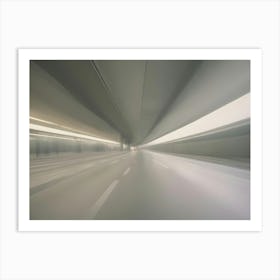 A Long, Narrow Tunnel With White Lines And A Faint Light At The End, Conveying A Sense Of Speed And Movement Art Print