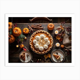 Delectable Pumpkin Pie Centerpiece Augmented With Decadent Dollops Of Whipped Cream Nestled Atop It (1) Art Print