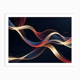 Abstract Background With Flowing, Wavy Lines In Red, Blue, And Gold Colors Art Print