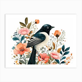 Little Floral Magpie 2 Art Print
