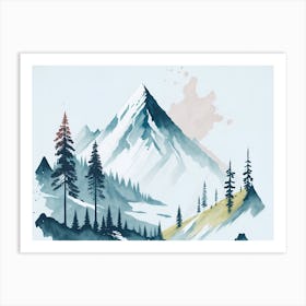 Mountain And Forest In Minimalist Watercolor Horizontal Composition 334 Art Print