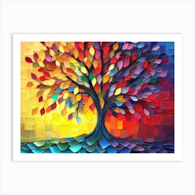 Vibrant 3d Tree With Colorful Leaves, Elegant Abstraction 2 Art Print