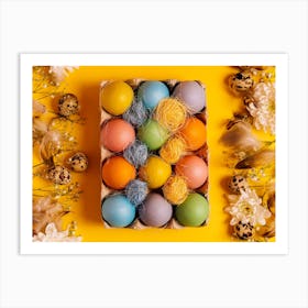 Colorful Easter Eggs On Yellow Background 1 Art Print