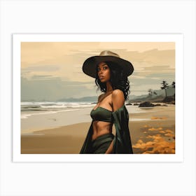 Illustration of an African American woman at the beach 81 Art Print