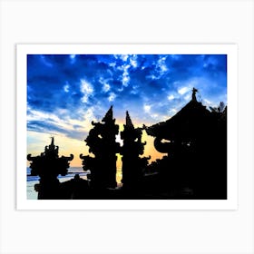 Sunset In Bali At Beach Temple Art Print