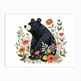 Little Floral Black Bear 1 Art Print