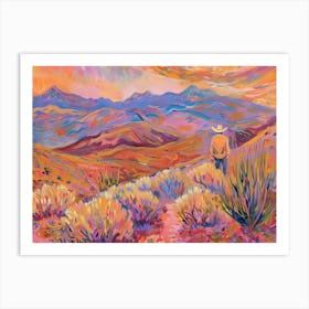 Cowboy Painting Sierra Nevada Mountains 3 Art Print