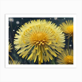 Abstract Yellow Dandelion With Seeds In The Air Art Print