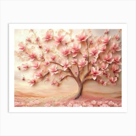 3d Picture Of A Tree With Pink Flowers Background 6 Art Print