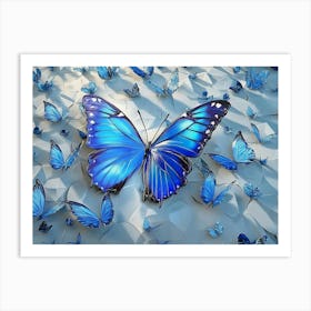 3d Modern Art With Blue Butterfly Painting Art Print