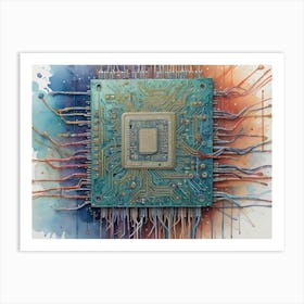 Colorful Watercolor Painting Of A Cpu Art Print