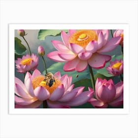 Bee On Lotus 2 Art Print