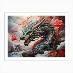 Dragon With Flowers Art Print