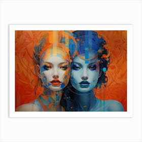 Two Women In Blue And Orange Art Print