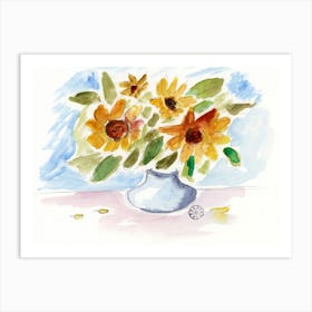 Sunflowers Watercolor Anton Maliar floral flowers yellow blue living room Art Print