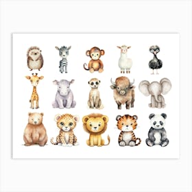 Wild Animals Watercolor Painting Art Print