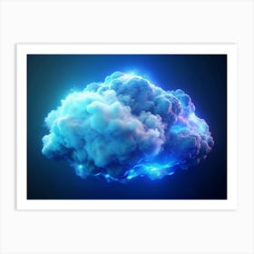 Blue Glowing Cloud On A Dark Background Art Print