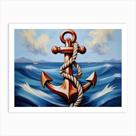 Ship anchor, Ropes, Oil painting 4 Art Print