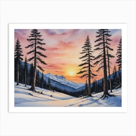 White Blanket Over the Wilderness Sunset In The Mountains Art Print