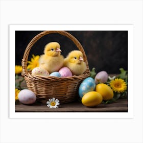 Easter Chicks In Basket Art Print