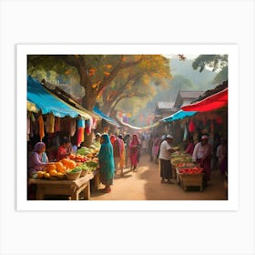 Market In Myanmar paintings art print Art Print