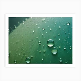 A Close Up Photograph Of Water Droplets On A Green Surface Art Print