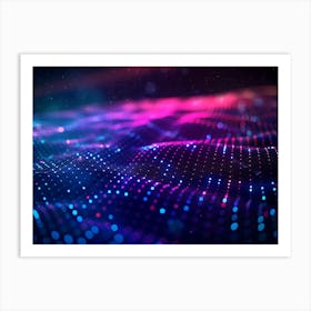 Abstract 3d Landscape Of Glowing Particles, Blue And Pink Colors Art Print