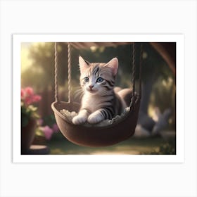 Kitten Playing On A Swing Art Print