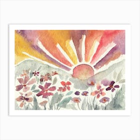 Colorful Sunset in Wildflowers Fields Art Print