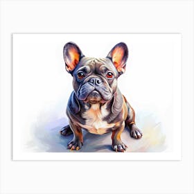 French Bulldog Sitting In Front Of A Blue And White Background Art Print