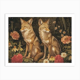Floral Animal Illustration Coyote 2 Art Print
