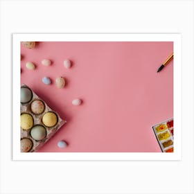 Easter Eggs On Pink Background 2 Art Print