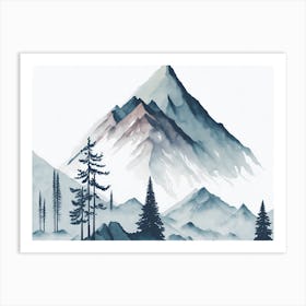 Mountain And Forest In Minimalist Watercolor Horizontal Composition 293 Art Print