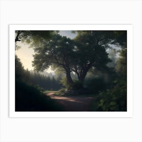 Oak Tree Majestically Positioned In The Heart Of The Forest Art Print