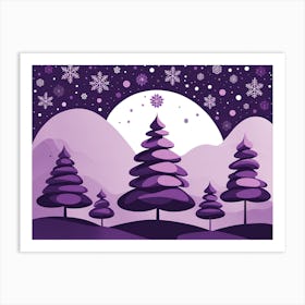 Purple Christmas Night, Christmas concept art, Christmas vector art, Vector Art, Christmas art, Christmas tree, Christmas Art Print