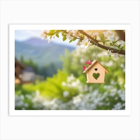 Birdhouse With A Heart Shape On The Apple Tree In Spring Art Print