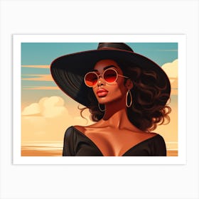 Illustration of an African American woman at the beach 61 Art Print