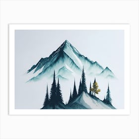 Mountain And Forest In Minimalist Watercolor Horizontal Composition 164 Art Print