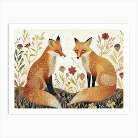 Floral Animal Illustration Fox 1 Art Print