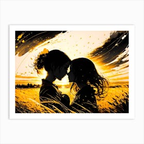 Two People Kissing In A Field Art Print