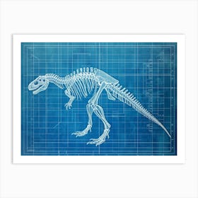 Gallimimus Skeleton Hand Drawn Blueprint 1 Art Print