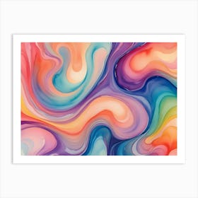 Abstract Image Of Swirling, Iridescent Colors In Shades Of Blue, Teal, Purple, Orange, And Yellow Art Print