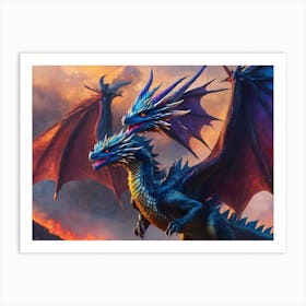 Blue Dragon Battle Art Print