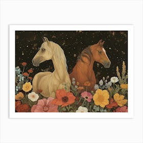 Floral Animal Illustration Horse 1 Art Print