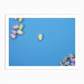 Easter Eggs On Blue Background 3 Art Print