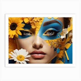 Portrait Of A Woman With Flowers 2 Art Print