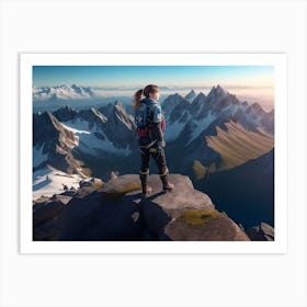 Girl Admiring The View From The Mountain Summit Art Print