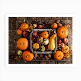 An Assortment Of Autumnal Fruits And Vegetables Laid Out In A Rustic Wooden Table Arrangement Inclu (6) Art Print